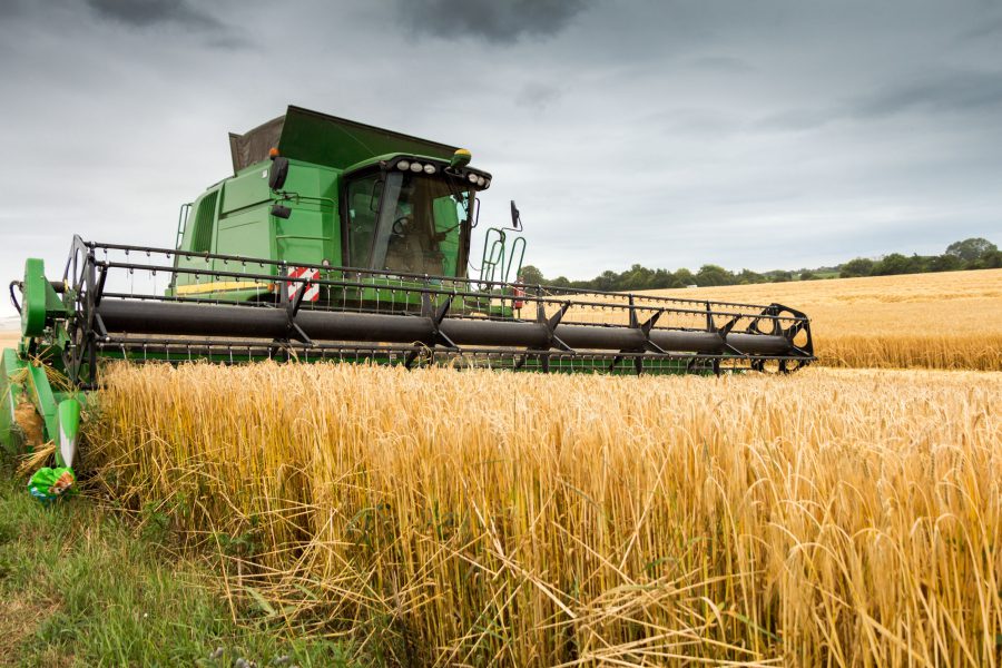 44933475 - combine harvester at work harvesting field of crop. harvest season themes and other agriculture